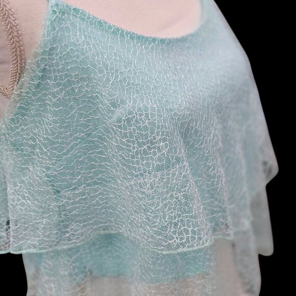 Charlotte Russe Turquoise Ruffle Crop Top M – Spaghetti Strap Layered Breezy - Picture 7 of 8